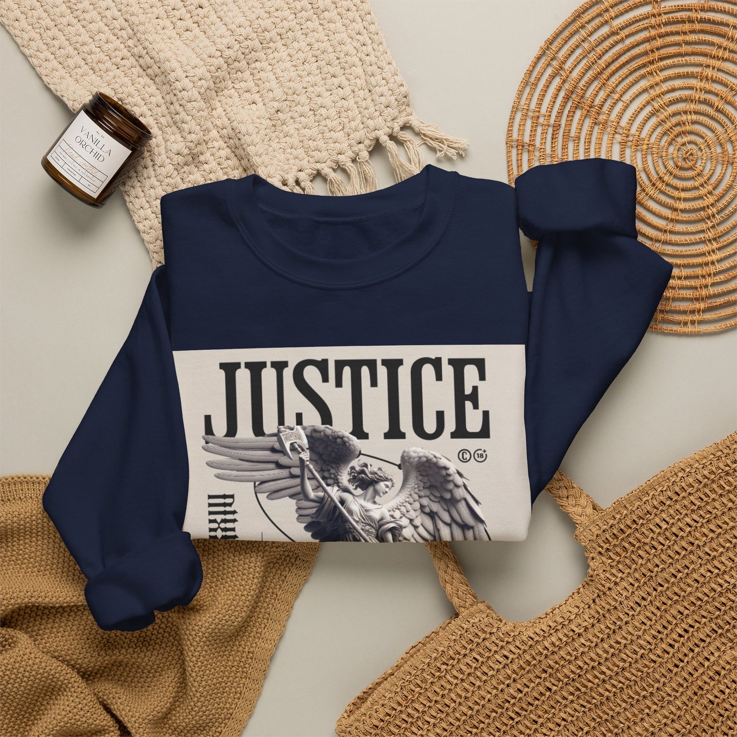 Justice Graphic Sweatshirt — Angel Sculpture Vintage Poster Design