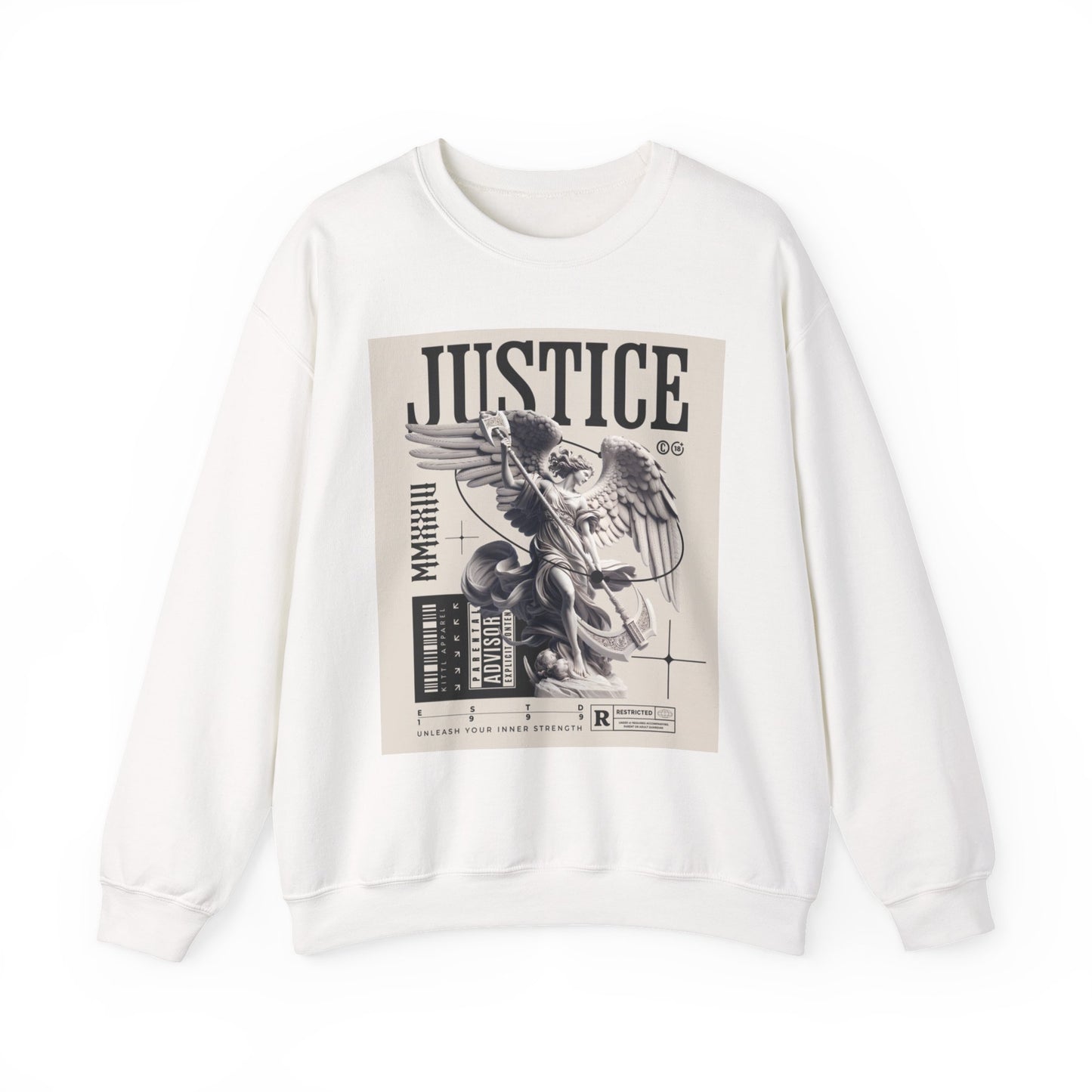Justice Graphic Sweatshirt — Angel Sculpture Vintage Poster Design