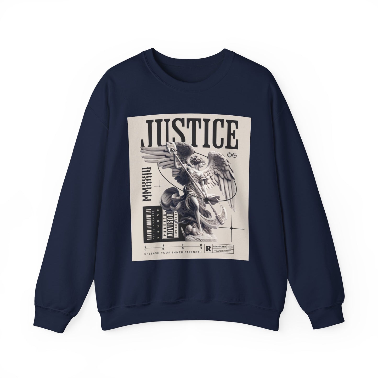Justice Graphic Sweatshirt — Angel Sculpture Vintage Poster Design