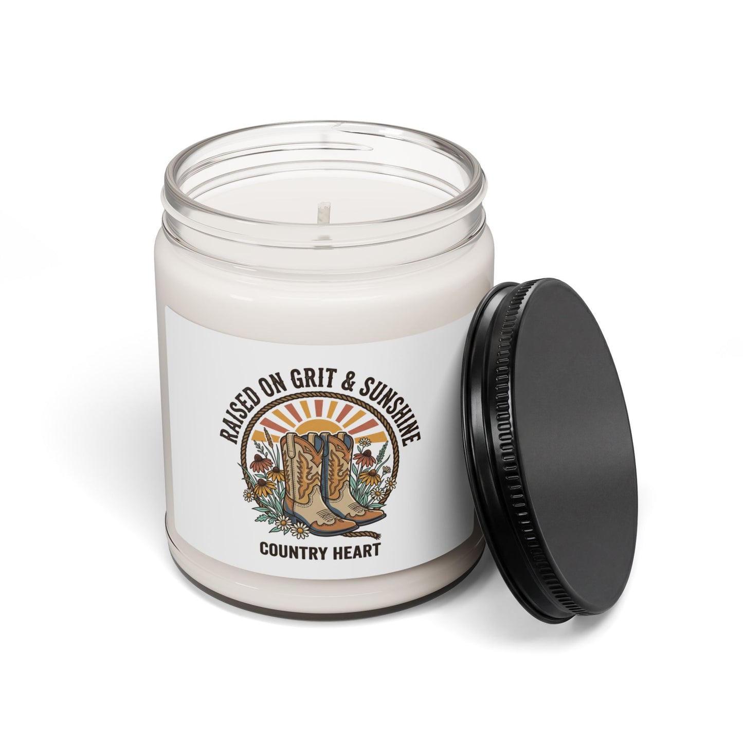 Raised on Grit & Sunshine Candle, rustic western soy candle | prairie, cowgirl