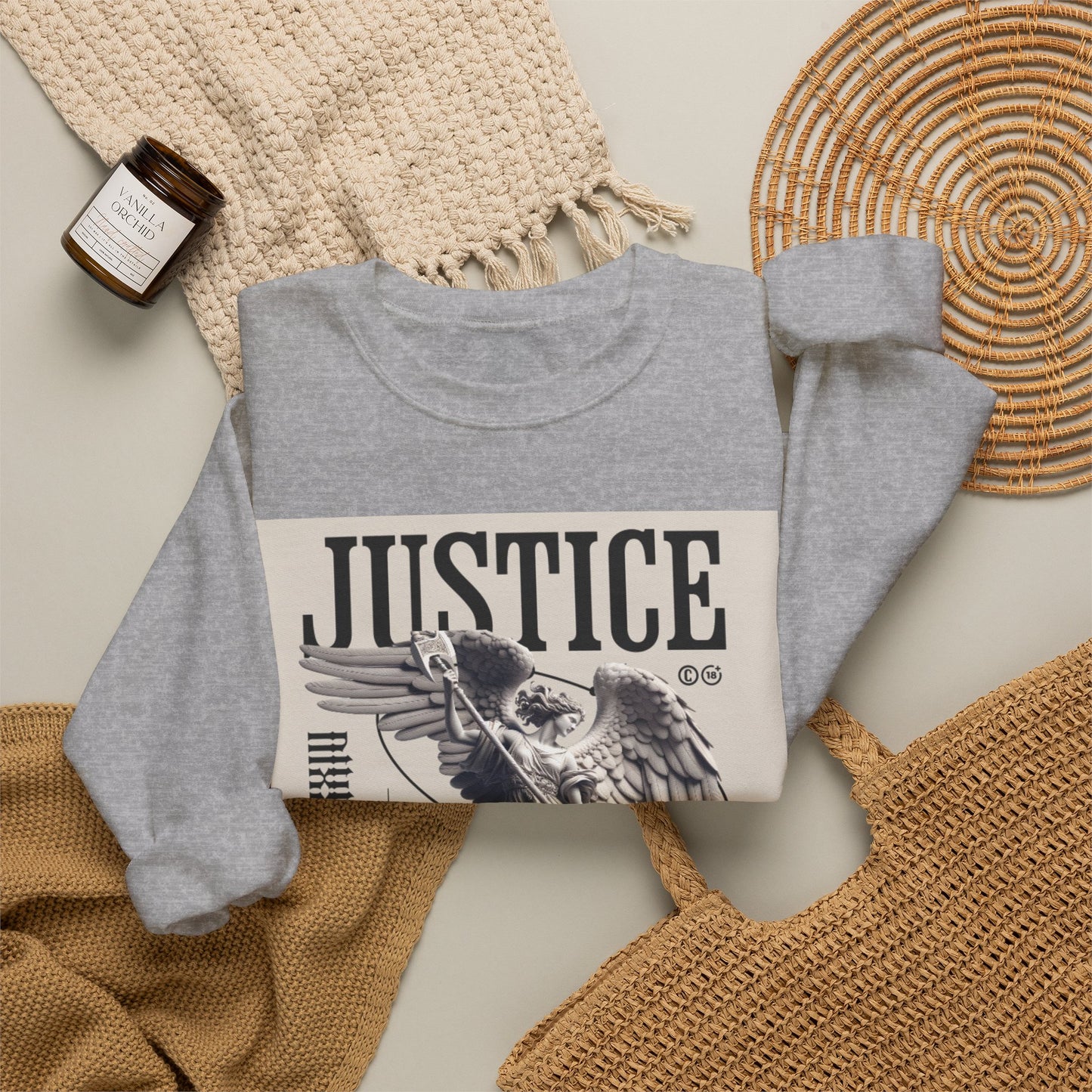 Justice Graphic Sweatshirt — Angel Sculpture Vintage Poster Design
