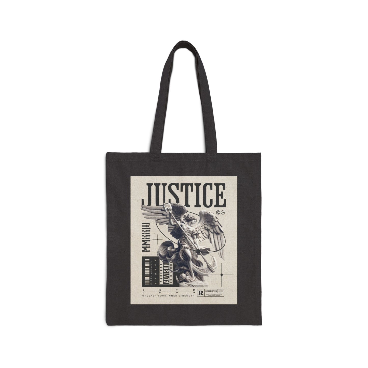 Justice Graphic Tote Bag — Vintage Statue Design