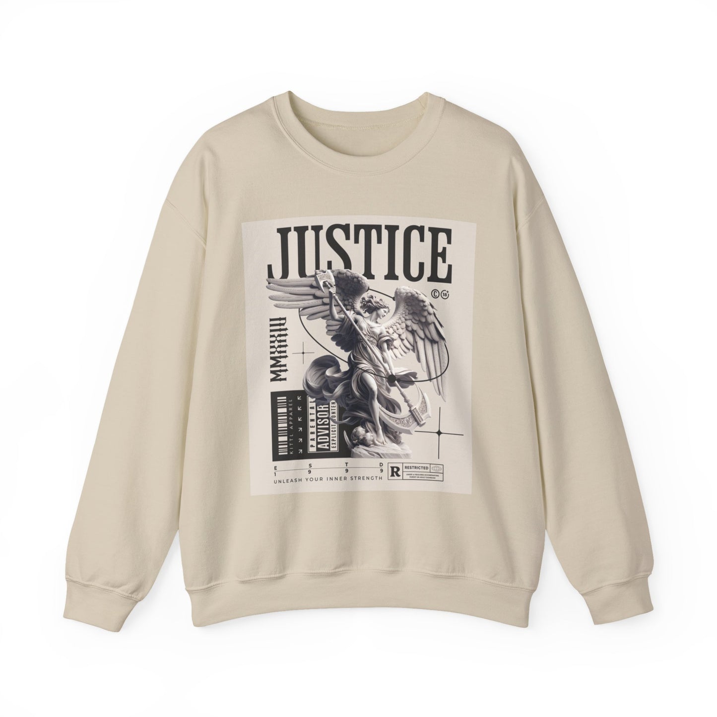 Justice Graphic Sweatshirt — Angel Sculpture Vintage Poster Design