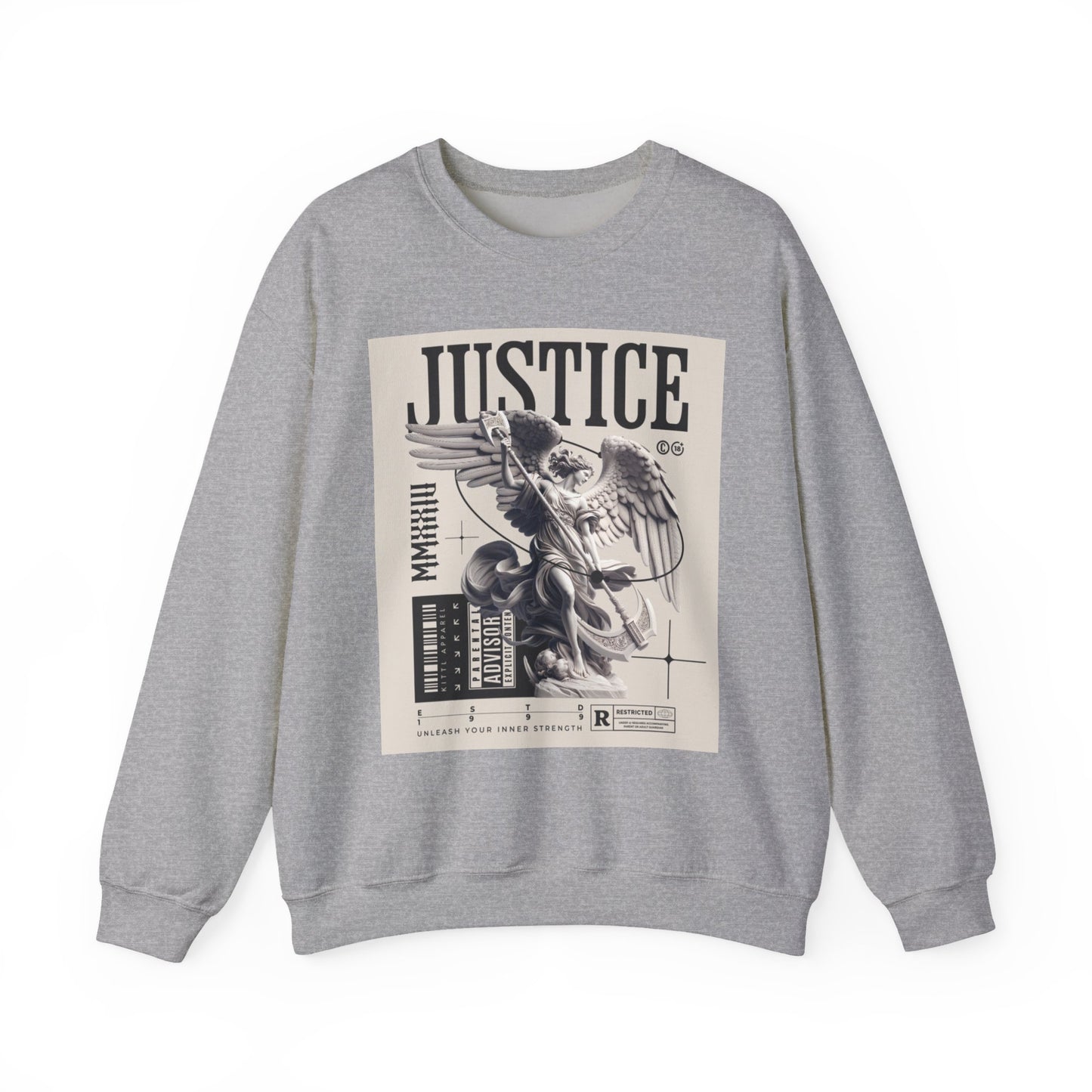 Justice Graphic Sweatshirt — Angel Sculpture Vintage Poster Design