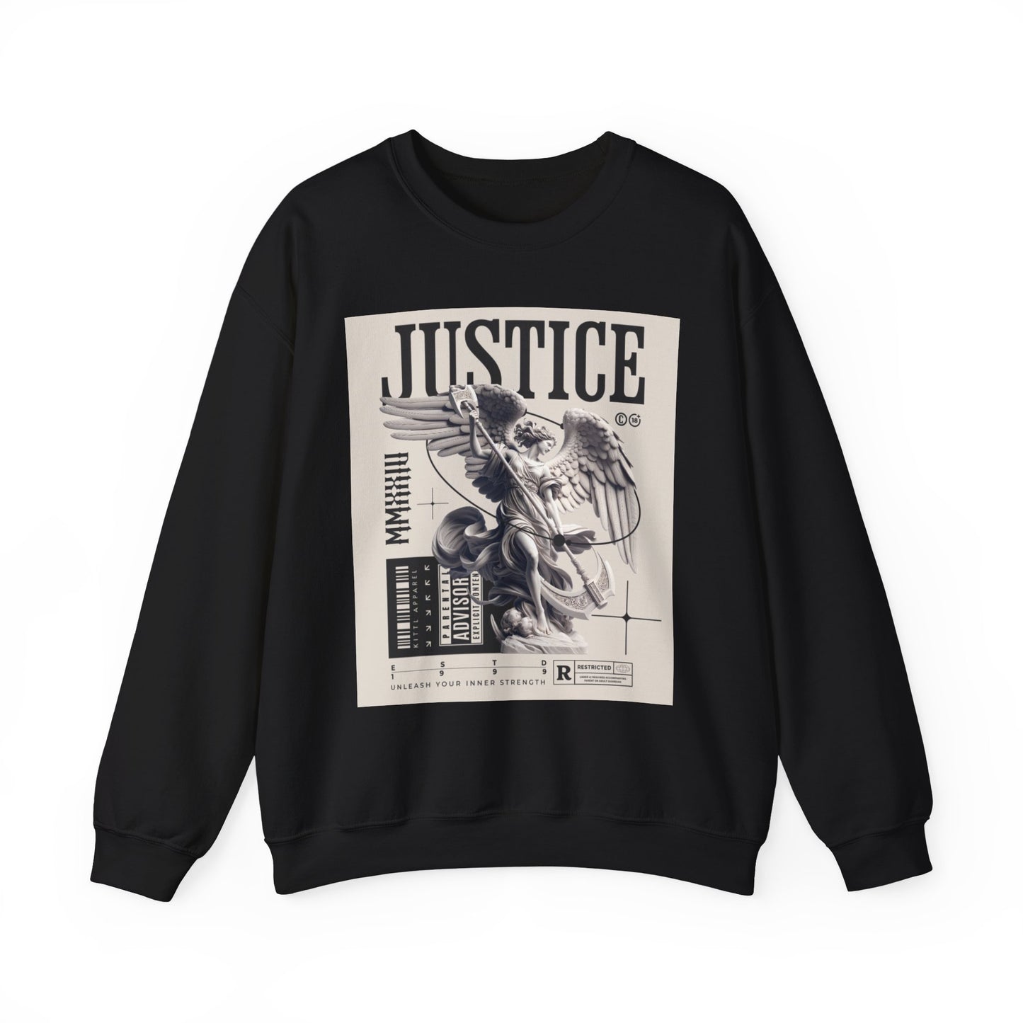 Justice Graphic Sweatshirt — Angel Sculpture Vintage Poster Design