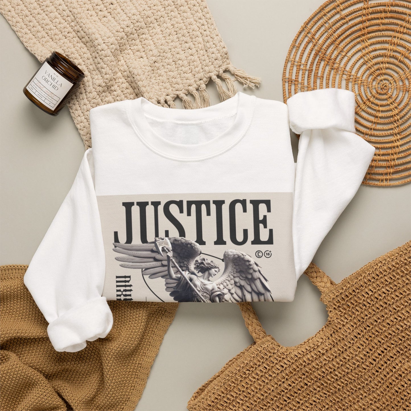 Justice Graphic Sweatshirt — Angel Sculpture Vintage Poster Design