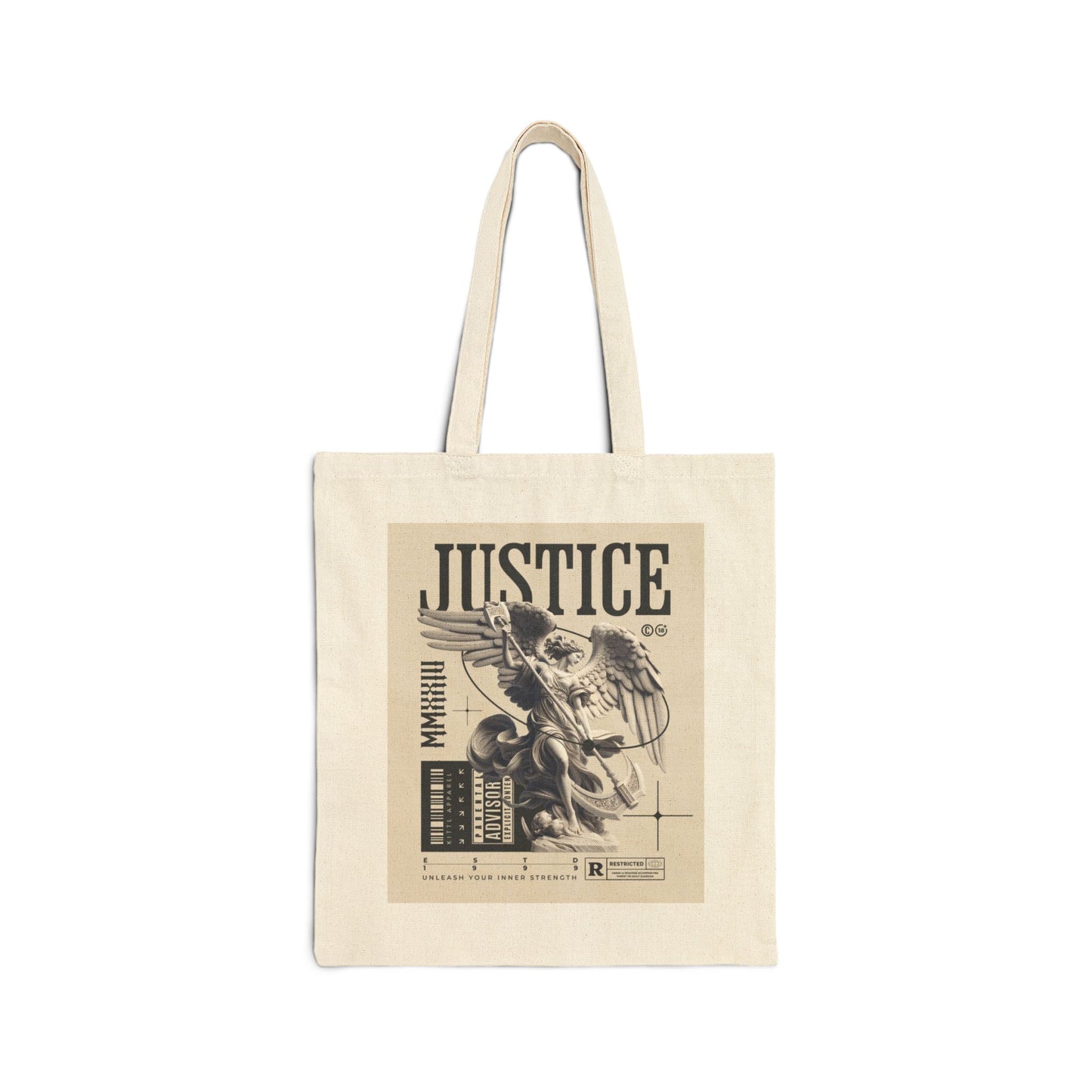 Justice Graphic Tote Bag — Vintage Statue Design
